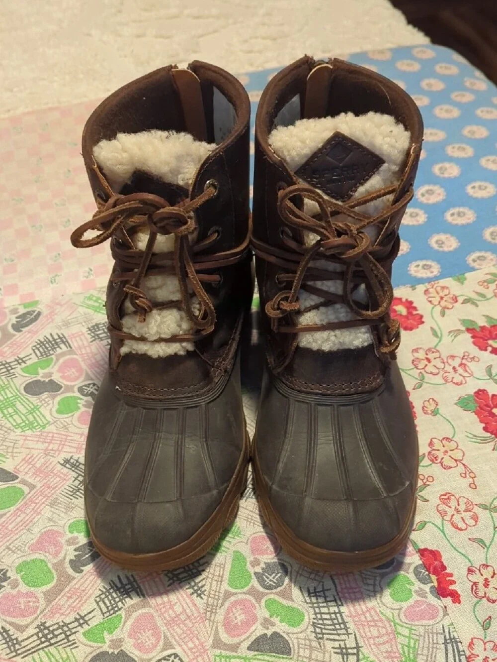 Sperry Women's Brown and Tan Sherpa-Lined Duck Boots Size 8